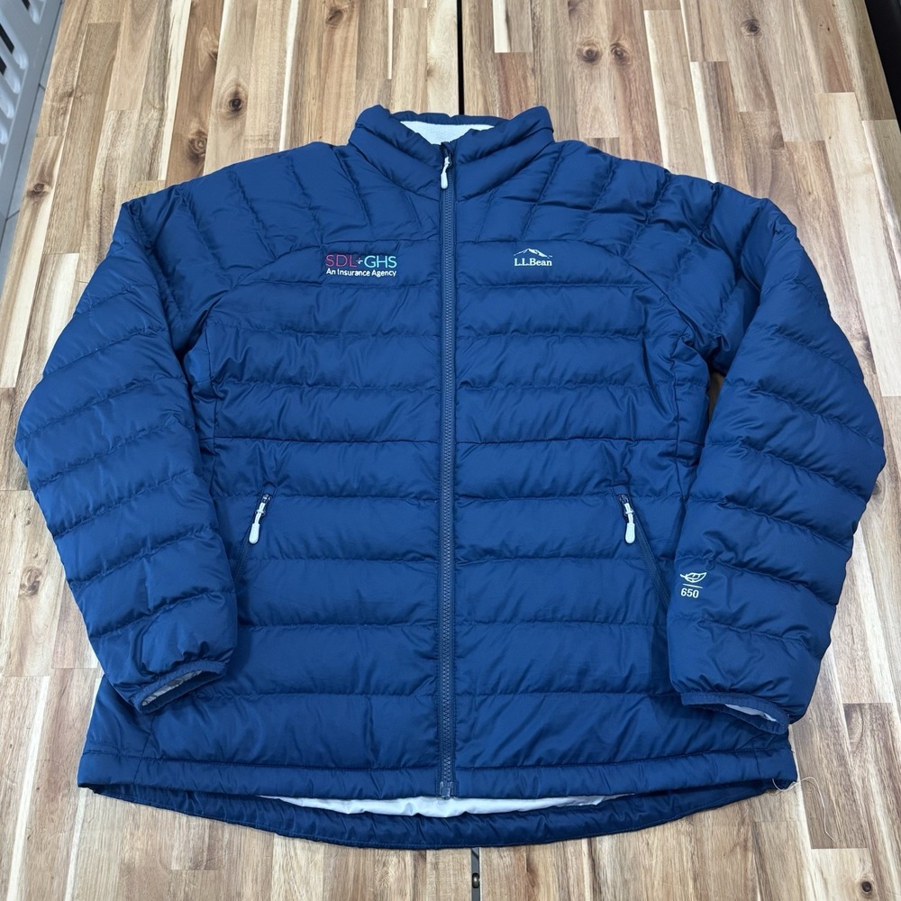 LL Bean Down Jacket Womens L Blue 650 Downtek Puffer Lightweight Full Zip
